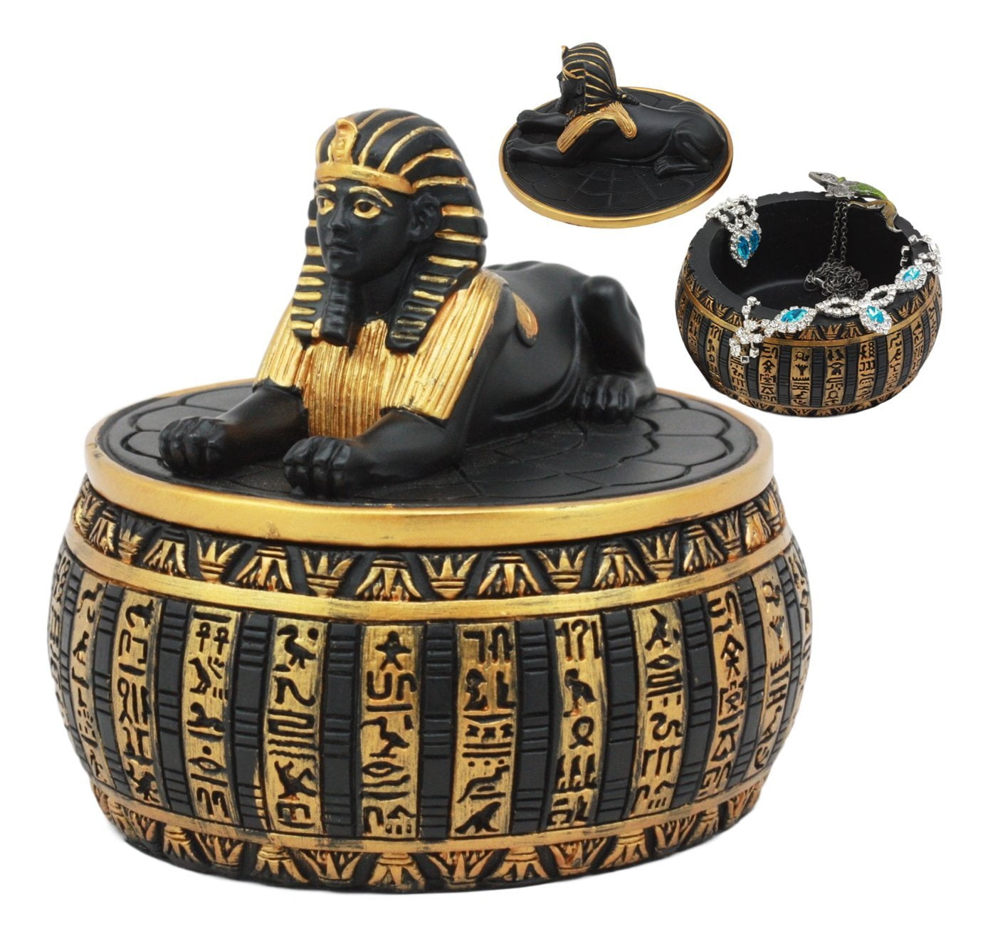 Ebros Egyptian Guardian Sphinx Decorative Round Box Classical Egypt Monument Androsphinx With
