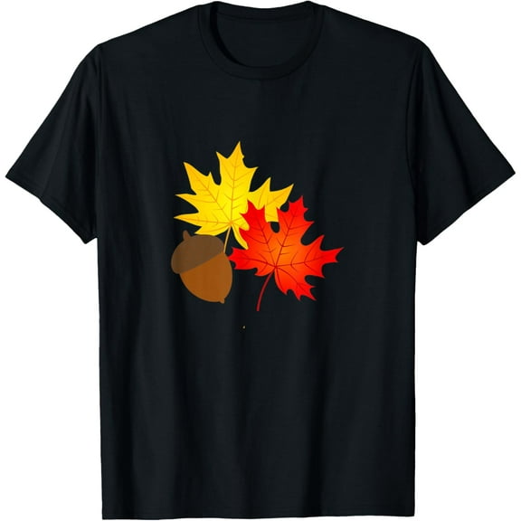 Red/Yellow Fall leaves and Brown Acorn T-Shirt100% cotton short-sleeved shirt for both men and women