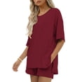 thumbnail image 2 of Ekouaer Womens 100% Cotton 2 Pieces Short Sets Summer Short Sleeve Outfits Casual Matching Lounge Set with Pockets, 2 of 6