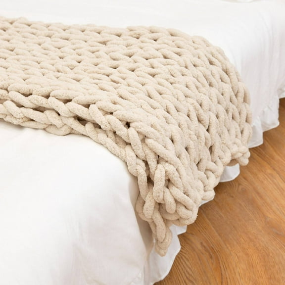 AUQ Knit Blanket,Maintains Blanket Quality Knitted Throws for Beds,Bed Or Couch Blanket Chunky Knitted Blanket,Beige