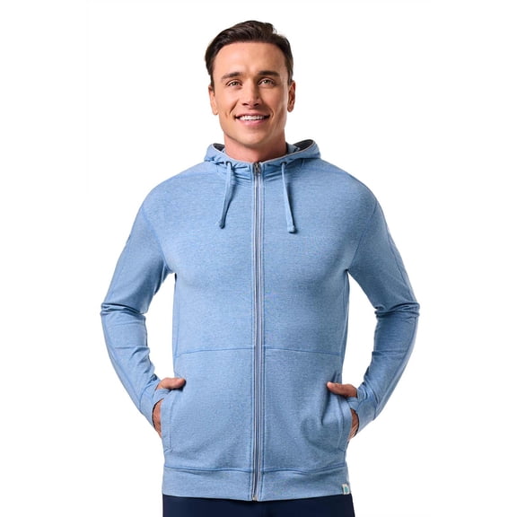 Coolibar Men's Zip-Up Hoodie - UPF 50 Sun Protection - LumaLeo in Light Blue Heather