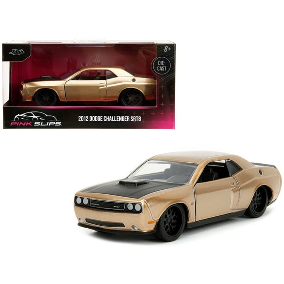 2012 Dodge Challenger SRT8 Gold Metallic with Black Hood "Pink Slips" Series 1/32 Diecast Model Car by Jada