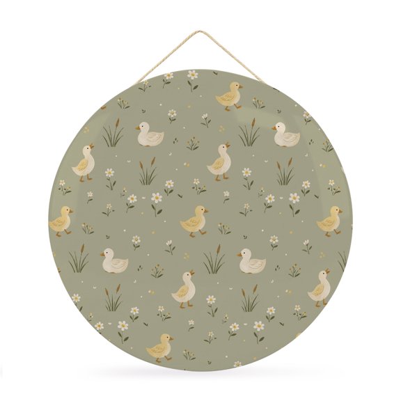 Welcome Sign for Front Door, Cute Duck Daisy Round Metal Wall Art Wreaths, Summer Spring Floral Sage Green Outdoor Indoor Wall Hanging Sign for Porch Decor Housewarming Gifts 11.8 Inch
