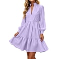 thumbnail image 2 of NTACZA Going Out Dress Ruffle Notch V-Neck Wedding Guest Dresses Cute Mini Long Sleeve A-Line Purple XXXL, 2 of 5