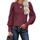 thumbnail image 1 of Top de cuello redondo para mujer, Top de manga larga abombado de Color puro suave y cómodo a la moda para la oficina diaria, rojo vino XXL, 1 of 6
