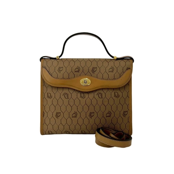 Pre-Owned Christian Dior Vintage Honeycomb Pattern Logo Hardware Leather 2-Way Handbag/Shoulder...