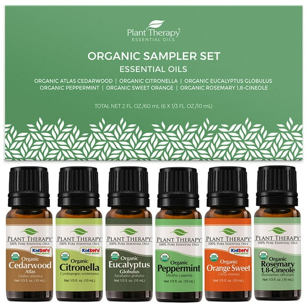 Plant Therapy Essential Oils Organic Sampler Gift Set, 100 Pure