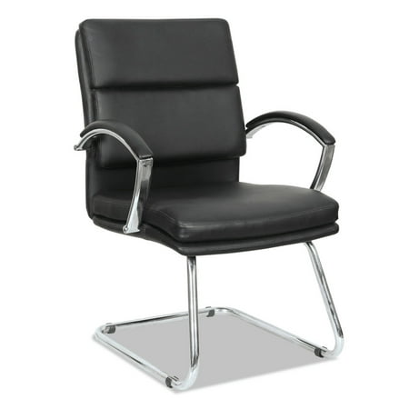 Alera Neratoli Series Slim Profile Guest Chair  Black Soft Leather  Chrome Frame