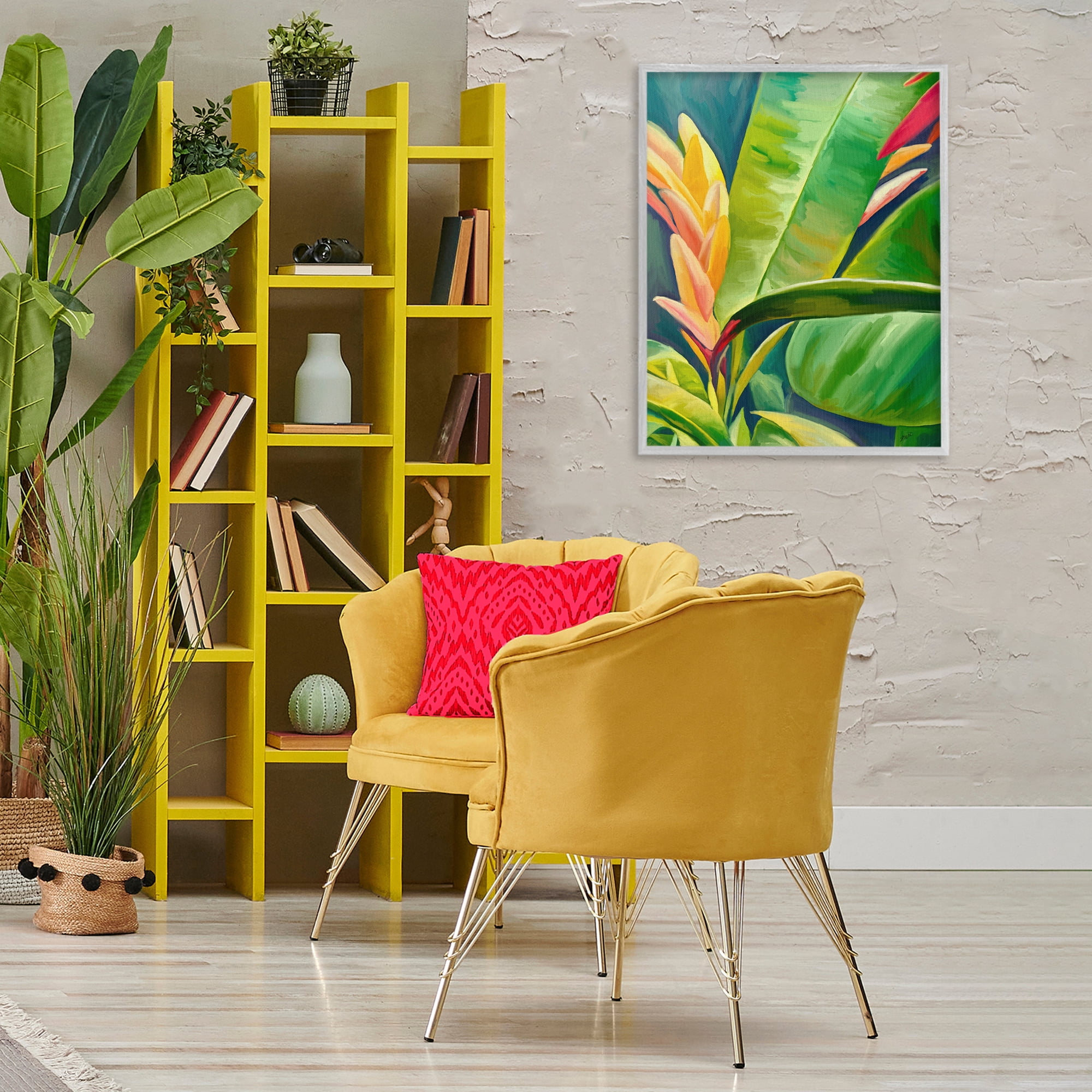 Stupell Industries Bright Tropics Greenery Botanical & Floral Painting Gray Framed Art Print Wall Art, 24 x 30
