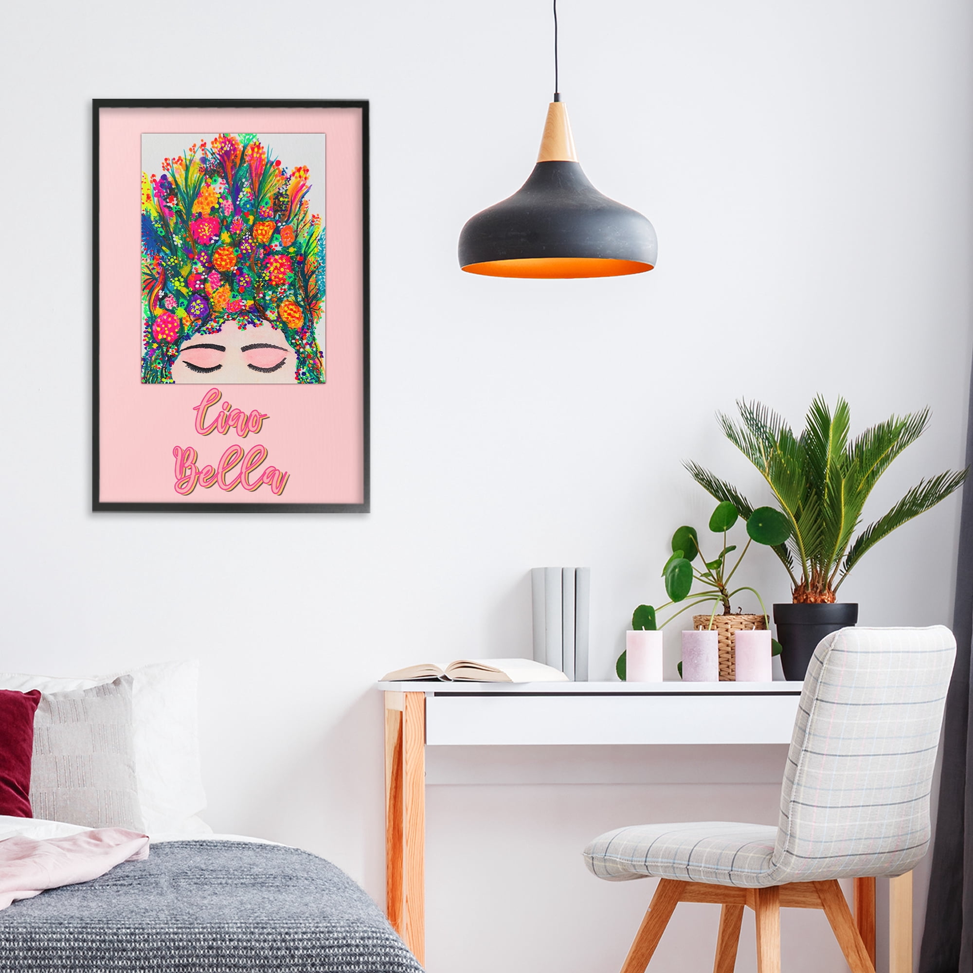 Stupell Industries Ciao Bella Floral Woman Black Framed Giclee Art, design by Pooja Dave