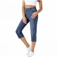 thumbnail image 3 of XUNKUSGA Capri Pants for Women Fashion Vintage Denim Print Women's Pants Comfortable Stretchy High Waisted Pull On Jeans for Women with Pockets,Dark Blue,S, 3 of 7