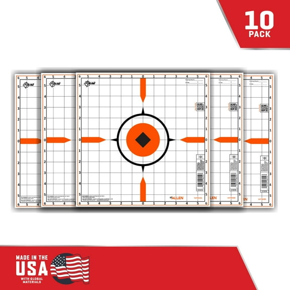 EZ Aim® Rigid Paper Shooting Targets, Sight-In Grid, 10-Targets Per Pack, Orange/White