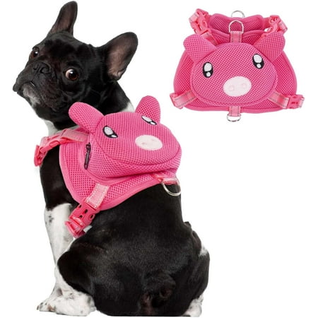 Dog Harness with Backpack No Pull Pet Harness Vest  Cute Pink Pig Dog Saddle Bag Adjustable Mesh Dog Carrier Backpacks for Hiking Training and Daily Walking  Dog Carriers for Small Medium Dogs