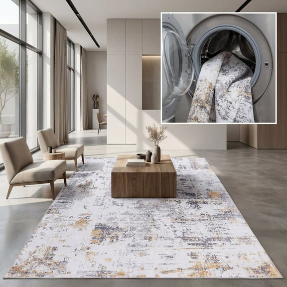 SAFAVIEH Tacoma Braiden Traditional Machine Washable Area Rug, Grey/Gold, 8' x 10'