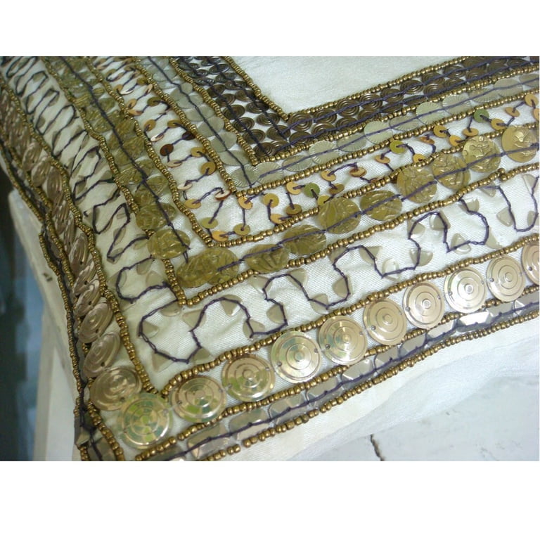 HomeCentric Brown 3D Sequins Bordered Pillow Covers - Pack Of 2, 14x14 Inch Silk Square Covers