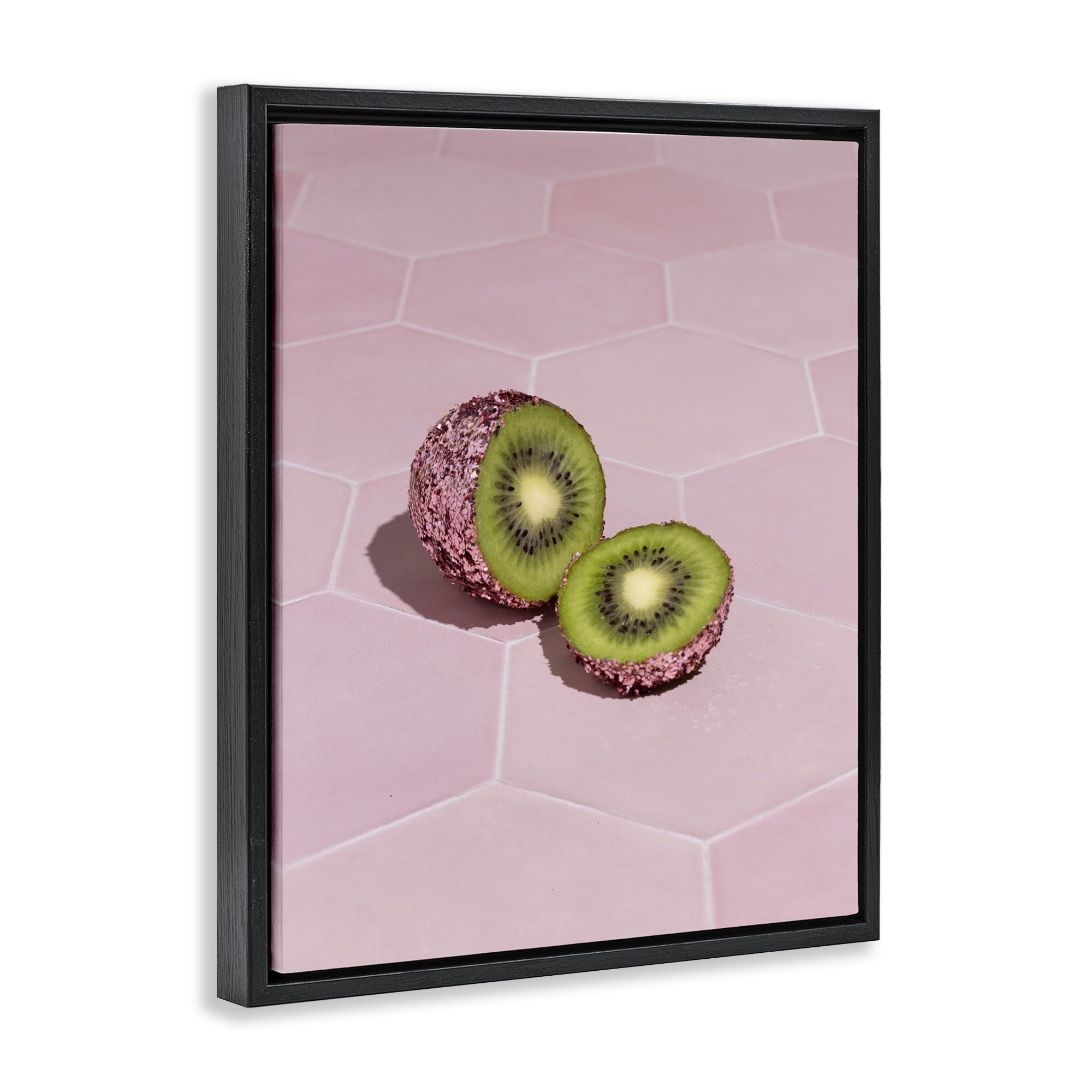 Stupell Industries Pink Glimmer Kiwi Black Framed Floater Canvas Wall Art, design by LISH Creative