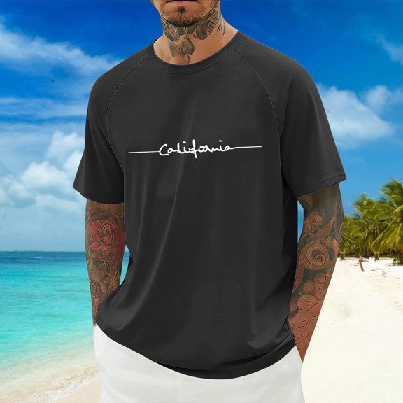 Men T Shirts Graphic Letter City Streetwear Raglan Sleeve Crew Neck Casual Daily Comfort Mens Shirts Black L
