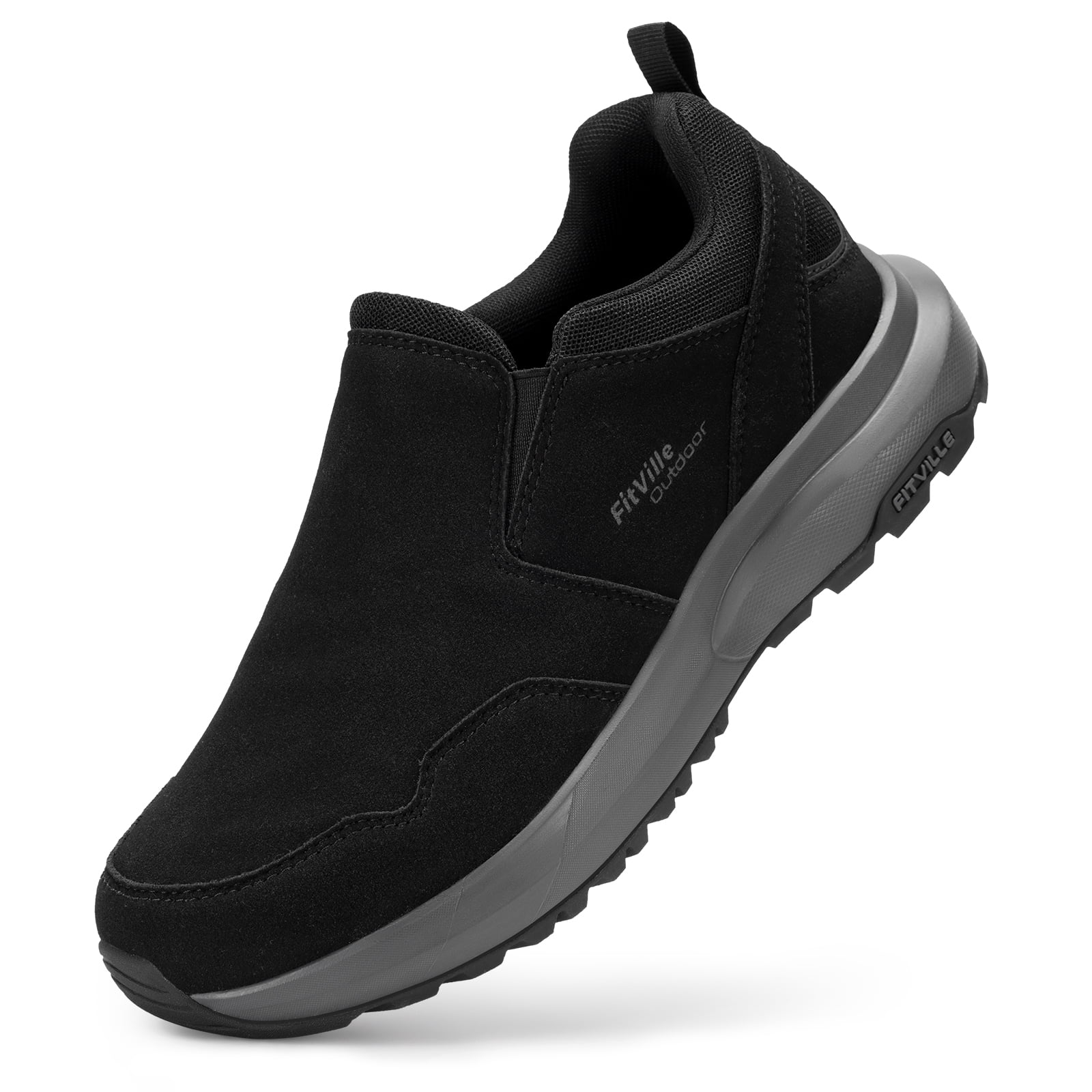FitVille Mens Wide Hiking Shoes Slip on Outdoor Walking Shoes Mountain Sneaker Loafers