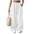thumbnail image 6 of ZHYou No Boundarie Corduroy Sweatpants for Women Wide Leg Texture Drawstring Baggy High Waisted Pants with Pockets,White,Size L, 6 of 9