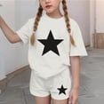 thumbnail image 4 of ITSAME Girls Outfits 2-Piece, Star Print Crewneck T-Shirts and Shorts Summer Loose Casual Clothes Set White Size 3-4, 4 of 8