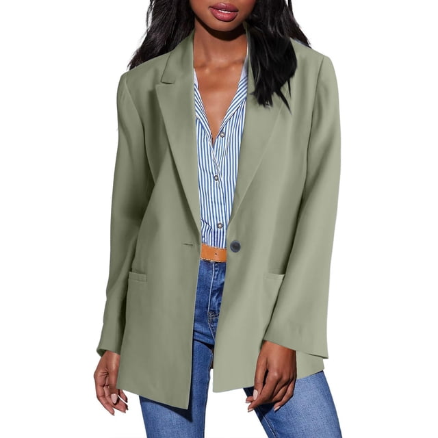 AherBiu Oversized Blazer for Women Lapel Collar One Button Trendy Work Office Business Suit Jackets with Pockets