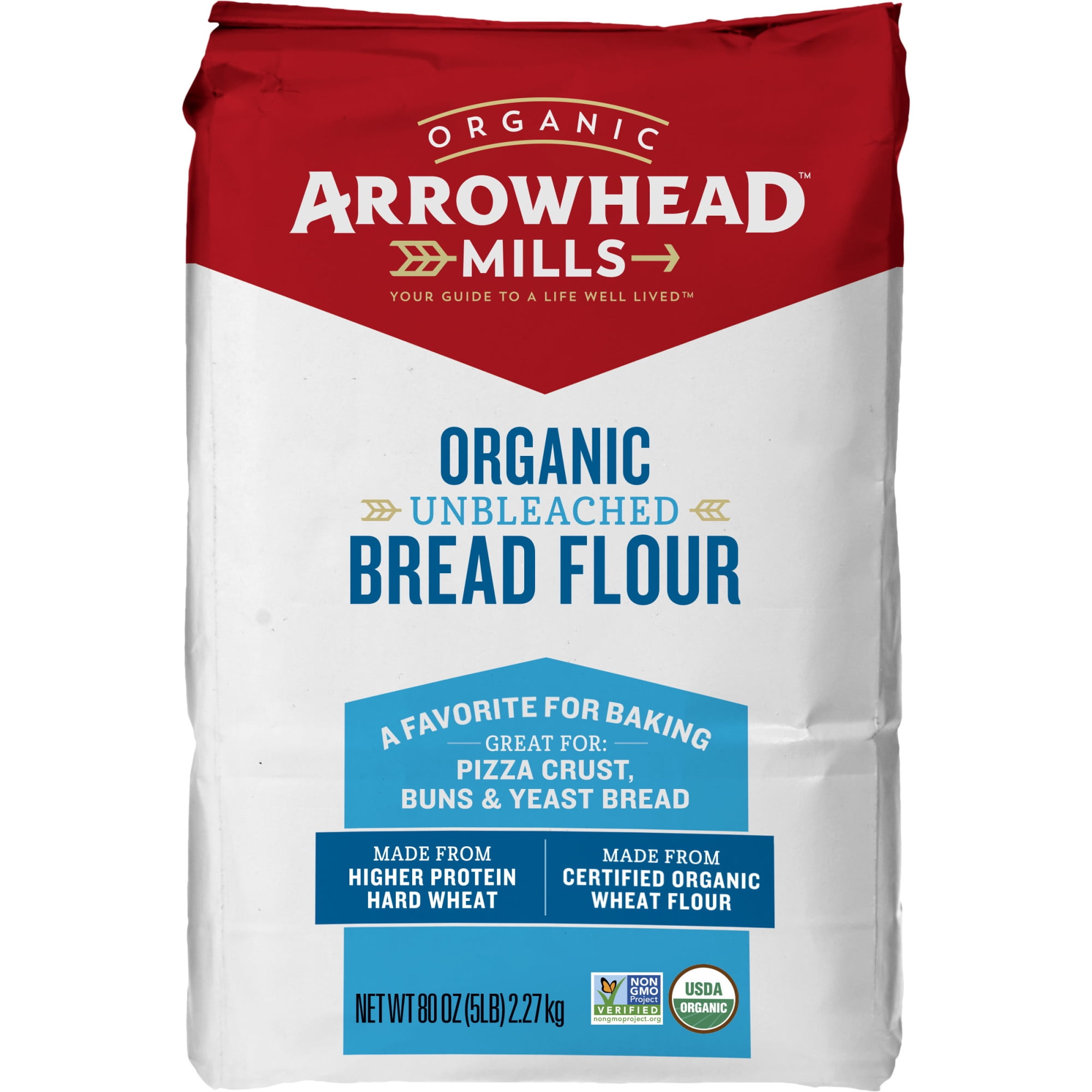 (8 pack) Arrowhead Mills Organic Unbleached Bread Flour, 5 lb Bag