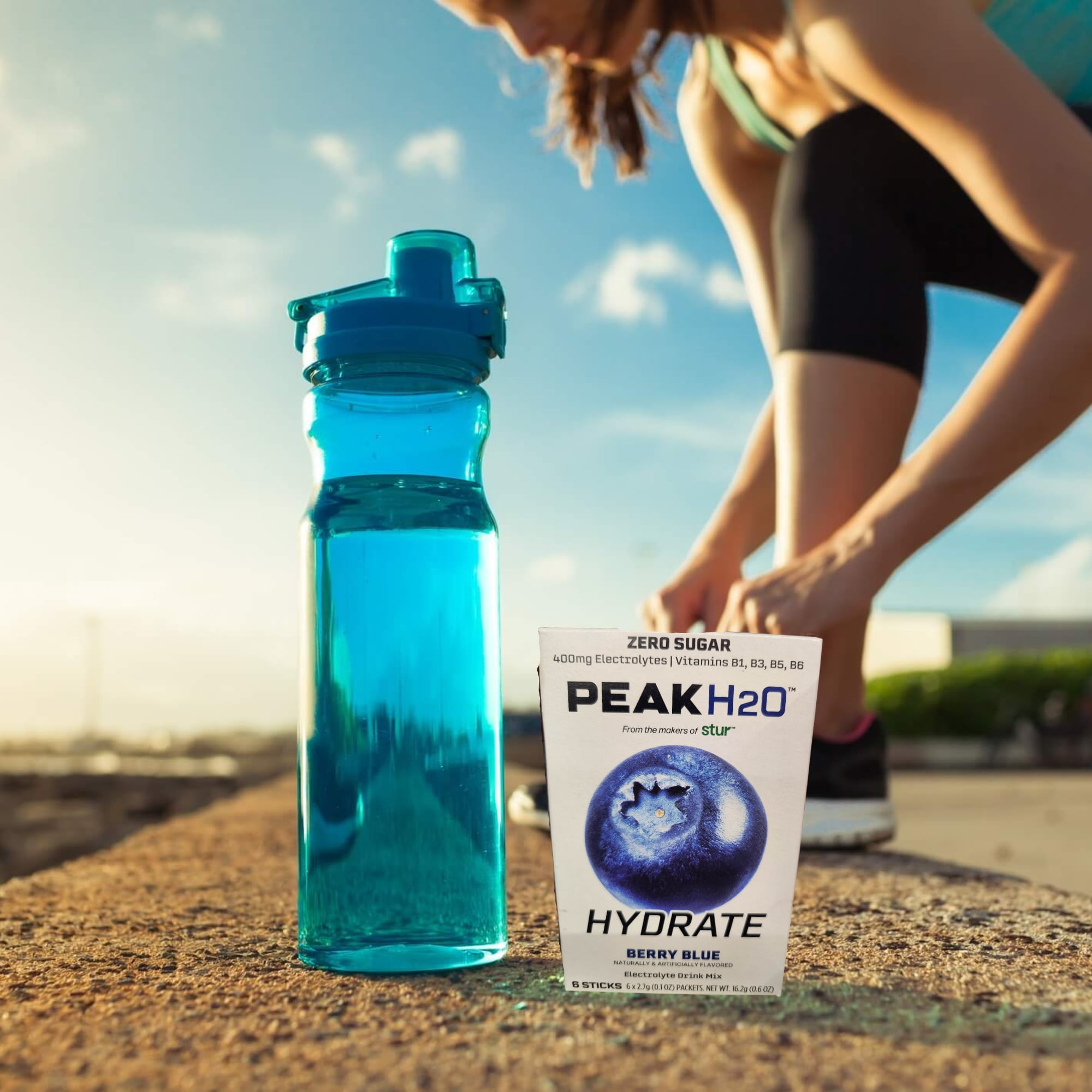 Peak H2O Hydrate Berry Blue On the Go Drink Mix, Zero Sugar No Color or Flavor Low Calories Fruity Flavored Easy to Prepare Indoor & Outdoor Summer Picnic Powder 6ct- 2 Boxes (12 Total Serving)