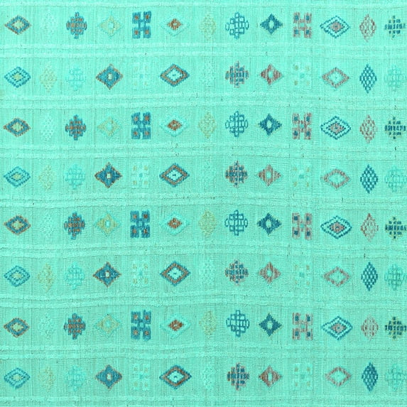 Ahgly Company Machine Washable Indoor Square Abstract Turquoise Blue Modern Area Rugs, 4' Square