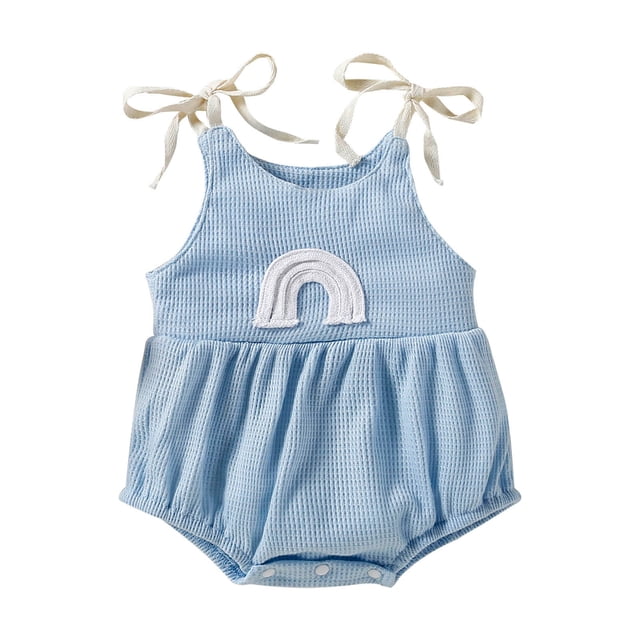 MeetoTime Baby Boys Girls Solid Color Sling Jumpsuit Newborn Infant Summer Beach Rompers 0-24M