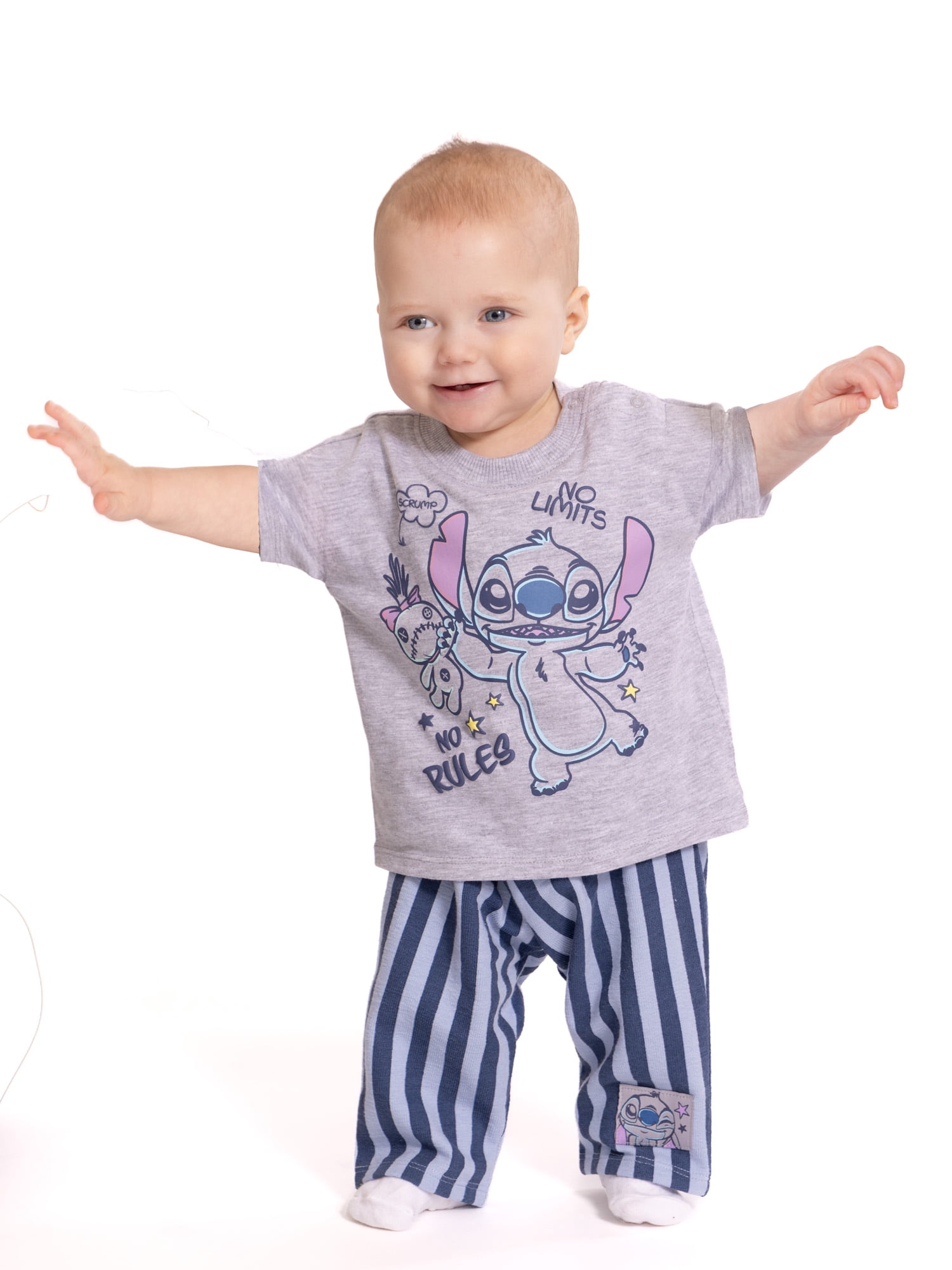 Stitch Baby Boys Short Sleeve Graphic Tee and Stripe Pants Set, 2-Piece, Sizes 0/3M-24M