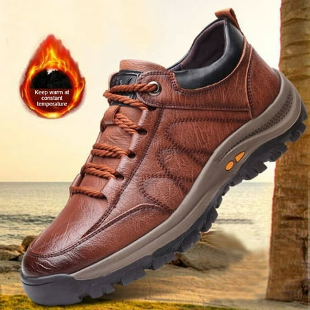 

Stamens Outdoor Mountaineering Shoes Style Warm And Waterproof Men S Shoes Pu Leather Slip Resistant Sneakers(Brown #41)