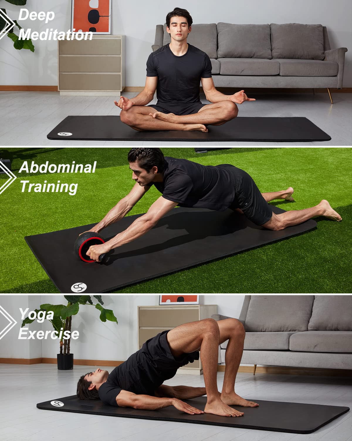 YR Thick Yoga Mat 15mm NBR 78"x35" Wide Exercise Workout Mats for Home Gym Floor Fitness Pad, Black