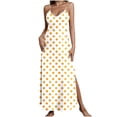 thumbnail image 2 of Women's Elegant Maxi Cami Dress Spaghetti Strap V Neck Classic Polka Dot Print Long Sundress High Slit Flowy Swing Dress For Cocktail Party Summer Date Night, 2 of 8