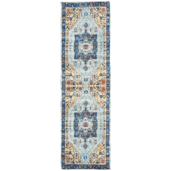 SAFAVIEH Saffron Denica Geometric Cotton Runner Rug, Turquoise/Navy, 2'3" x 8'