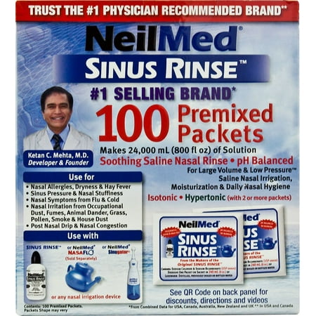 Neilmed Sinus Rinse Saline Nasal Rinse Refill Kit,, 05928000200 - Box of 100