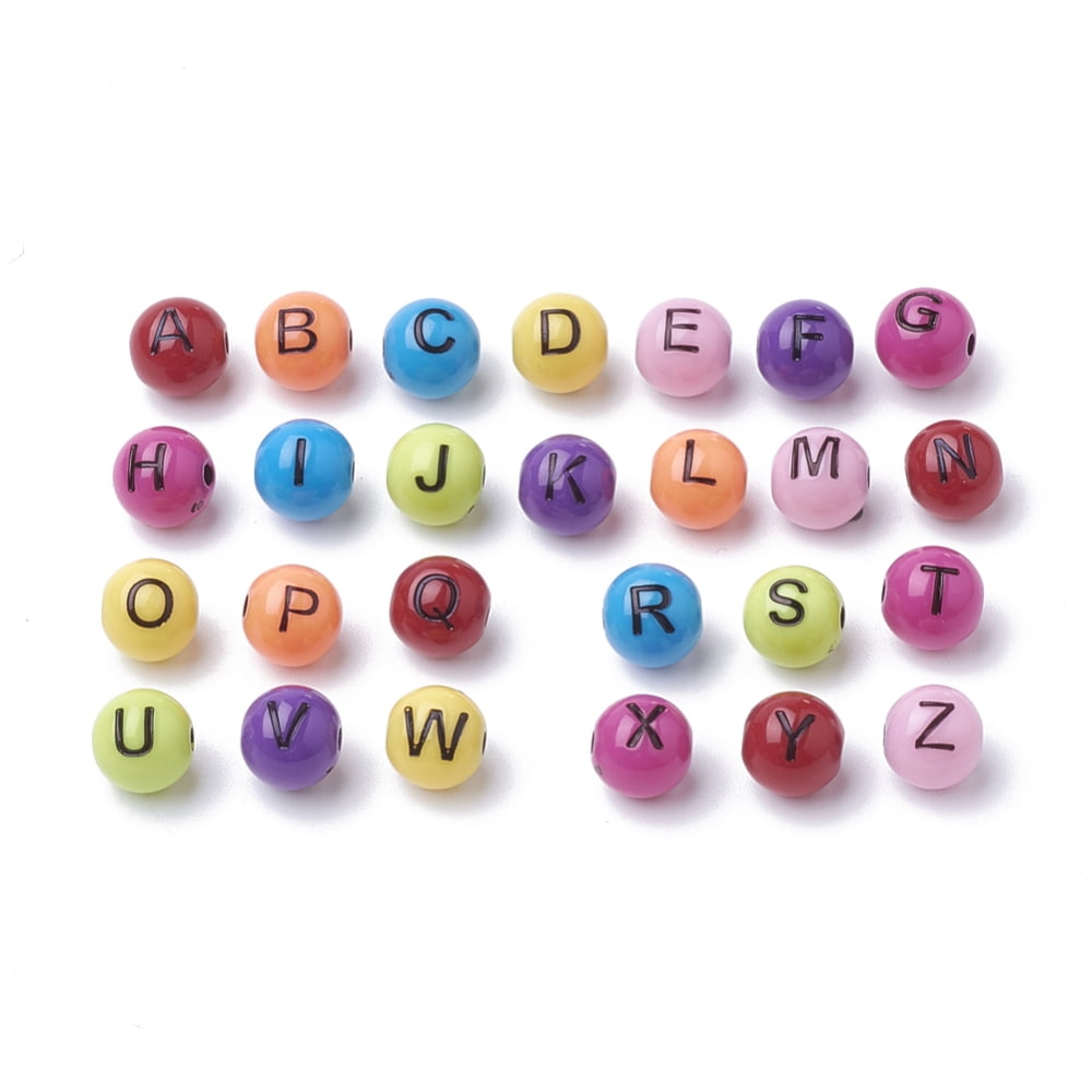 Craft Style Acrylic Beads Horizontal Hole Round with Initial Letter Mixed Color 8mm Hole: 1.6mm 1800pcs/500g