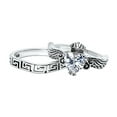 thumbnail image 4 of LaRaso & Co His Hers 3 Piece Trio Sterling Silver Black Wedding Band Engagement Ring Set 8/12, 4 of 6