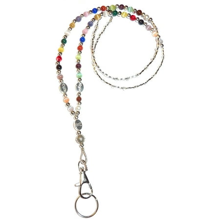 Hidden Hollow Beads Multi Cancer Awareness Women's Beaded Fashion Lanyard Necklace, Jewelry ID Badge and Key Holder, 34 in.