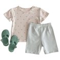 thumbnail image 2 of LYHaoo Girls Skirt Sets Girls Outfits Set Summer Casual Toddler Kids Clothes Heart Print T Shirt Striped Shorts Air Conditioning Outfit For Daily Wear For 1 8 Years Sizes 4-5 Years(Green), 2 of 5
