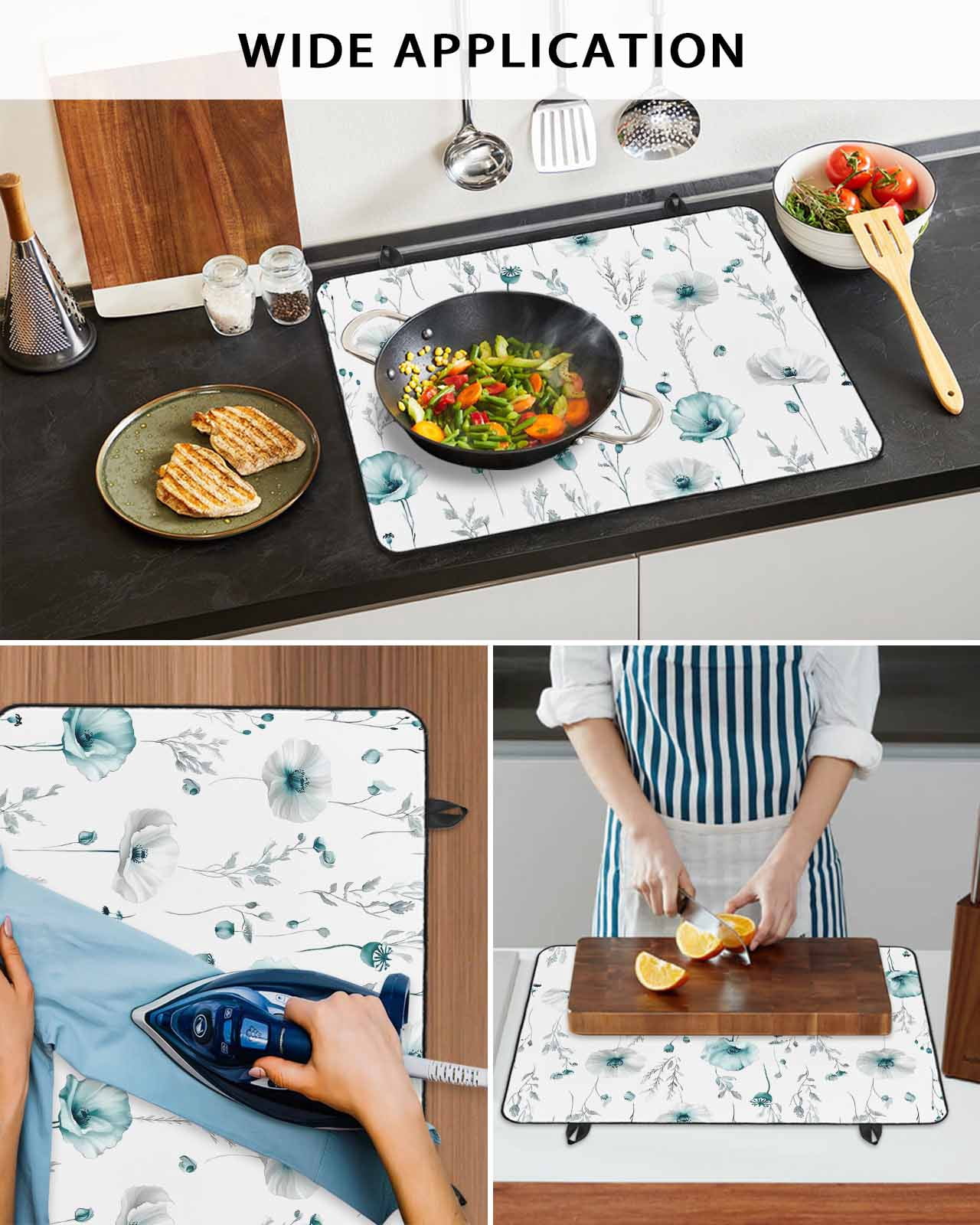 nqOlkjepod Large Induction Cooktop Protector Mat 36"x21", Turquoise Flowers Stove Top Covers for Electric Stove, Farmhouse Spring Botanical Floral Stove Burner Cover Mats, Glass Top Stove Cover