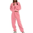 thumbnail image 2 of CFLVAEK Sweatsuits 2pcs Sets Womens Fall Long Sleeve Crewneck Crop Tops Drawstring High Waisted Jogger Pants Solid Color Fall Tracksuits Pink XXL, 2 of 9