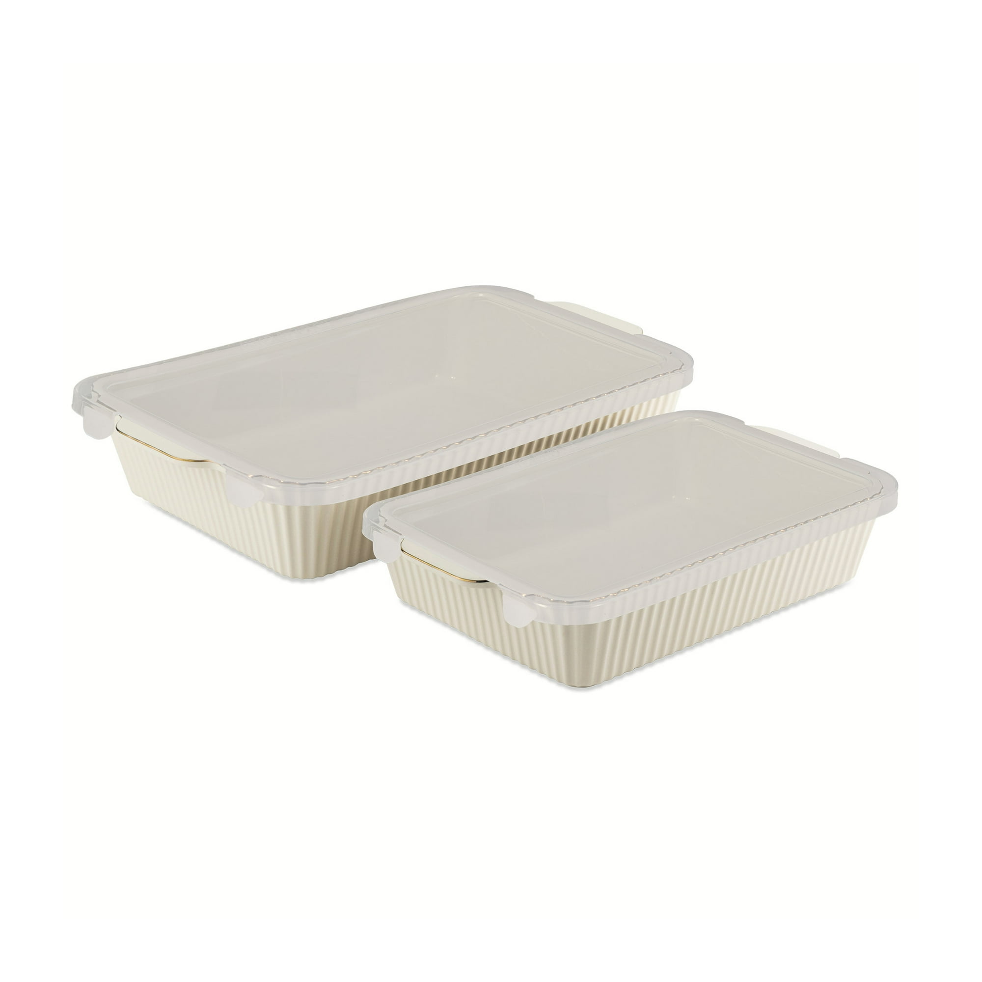 Thyme & Table 4-Piece Stoneware Baking Dish Set with Lids, White Ribbed