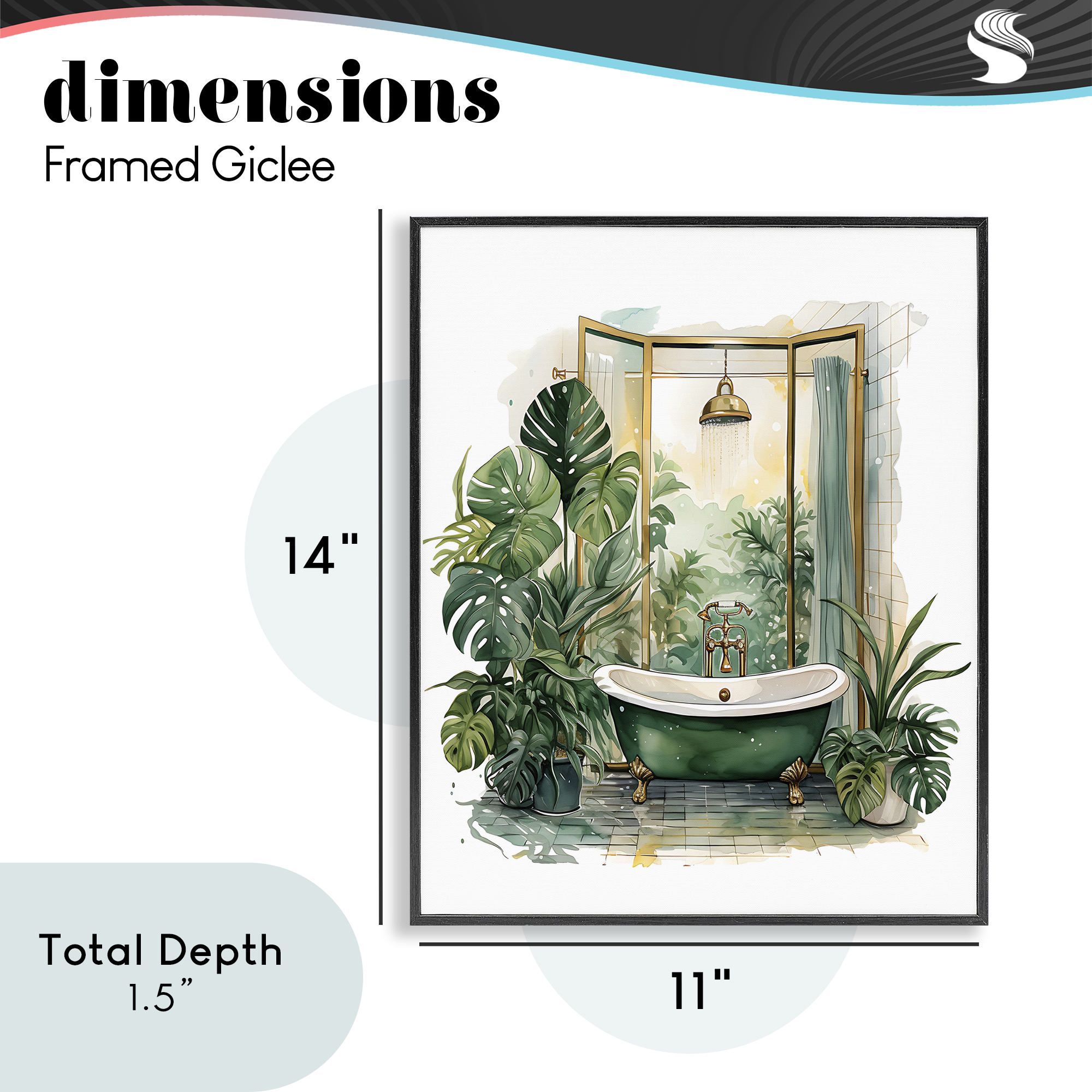 Bathtub in Tropical Oasis Black Framed Giclee Art, design by Lettered and Lined