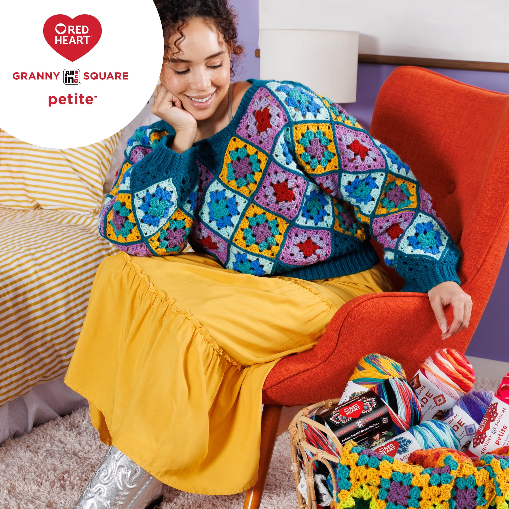 Red Heart® All In One Granny Square Petite™ #4 Worsted (Medium) Acrylic Yarn, Foxy 8.8oz/250g 440 Yards (3 Pack)