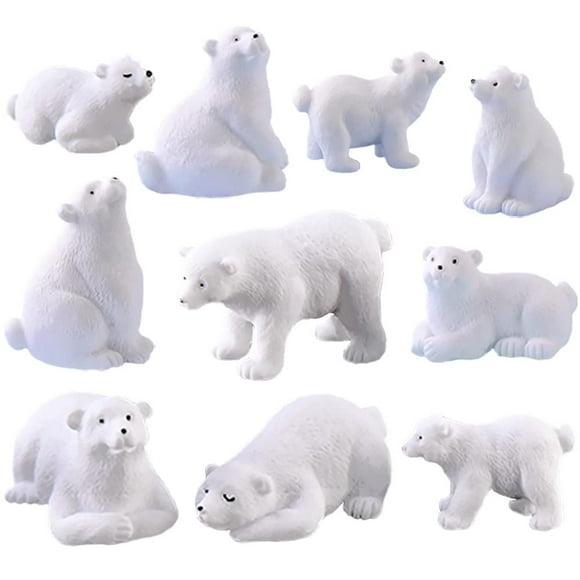 10 Pcs Mini Modèles d'Ours Polaires Animaux Océaniques, Collection de Figurines Miniatures d'Ours Réalistes Arctiques, Décorations de Gâteau Ufs de Pâques Cadeau de Noël Anniversaire