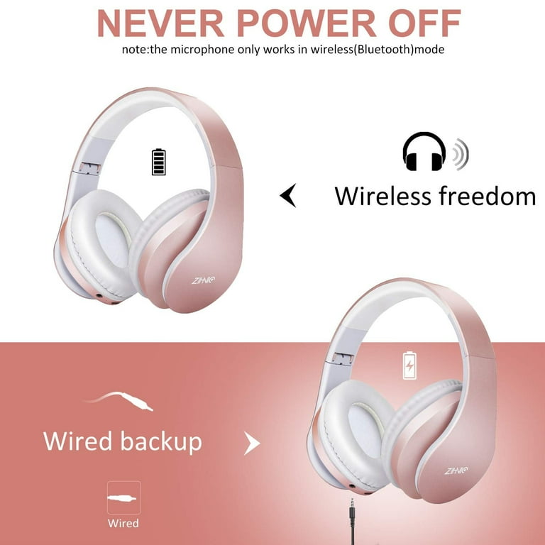 Bluetooth Over-Ear Headphones, Zihnic Foldable Wireless and Wired Stereo  Headset Micro SD/TF, FM for Cell Phone,PC,Soft Earmuffs &Light Weight for 