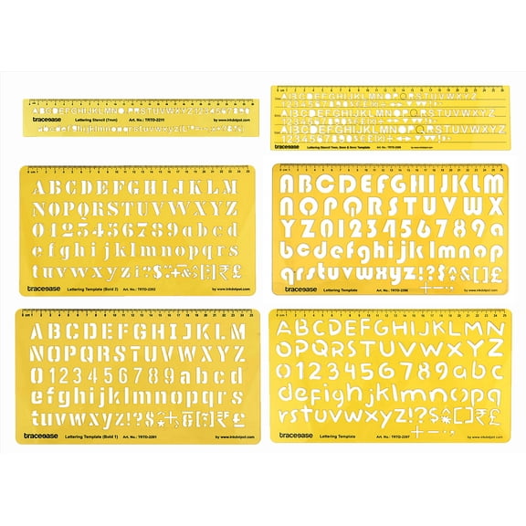 Traceease Lettering Template Multi-Sizes Alphabet Stencils Drafting Tools- Pack of 6 Pieces