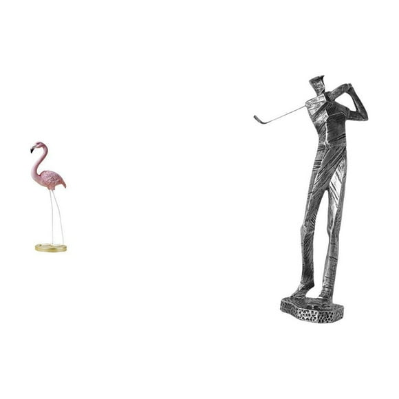 Elodie Flamingo Sculpture en Résine de Golf Art Moderne Figurine d'Oiseau Déco Maison avec Support en Métal pour Étang de Jardin Lit de Fleurs et Étagère pour Amateur de Golf