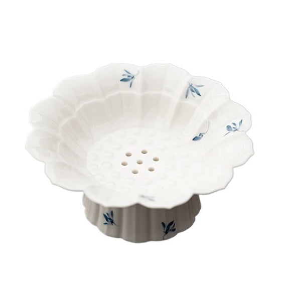 Ceramic Drainable Fruit Bowl with Removable Base Lotus-Shaped Snack Dish Serving Bowl