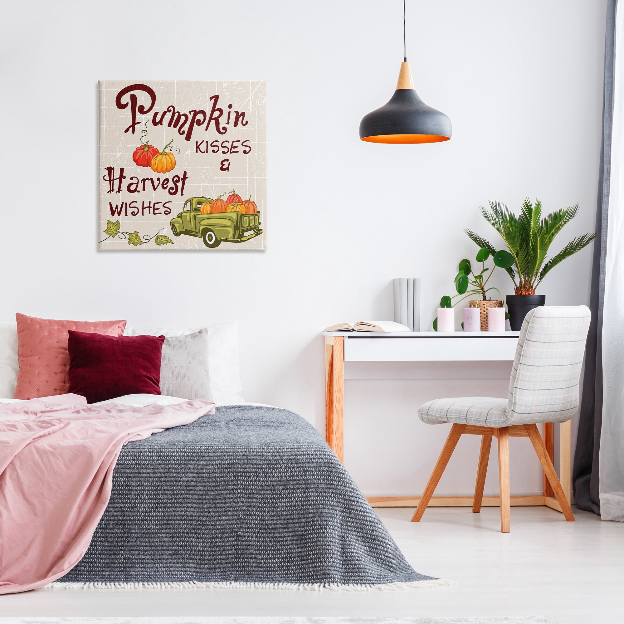 Stupell Industries Farmhouse Pumpkin Kisses Holiday Painting Gallery Wrapped Canvas Art Print Wall Art, 30 x 30